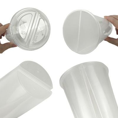 Custom Split Double Milk Tea Cup Take Away Plastic Cup with Lid