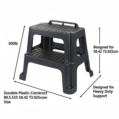 Ładowanie 300lb Plastic Step Stool Trwała konstrukcja z tworzyw sztucznych Rozmiar 89.535 58.42 73.025cm Zaprojektowany do wsparcia ciężkich zadań