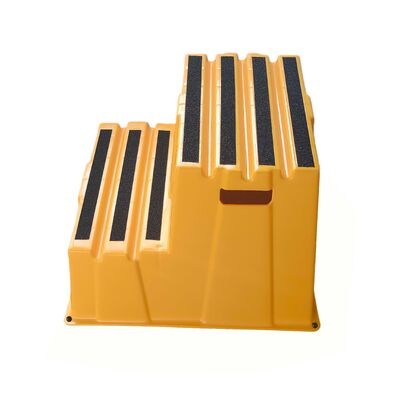 Wytrzymały, sztaplowany stołek ze stopniem o nośności 226 kg, wykonany z ekologicznego materiału HDPE, z antypoślizgową konstrukcją do użytku domowego i przemysłowego